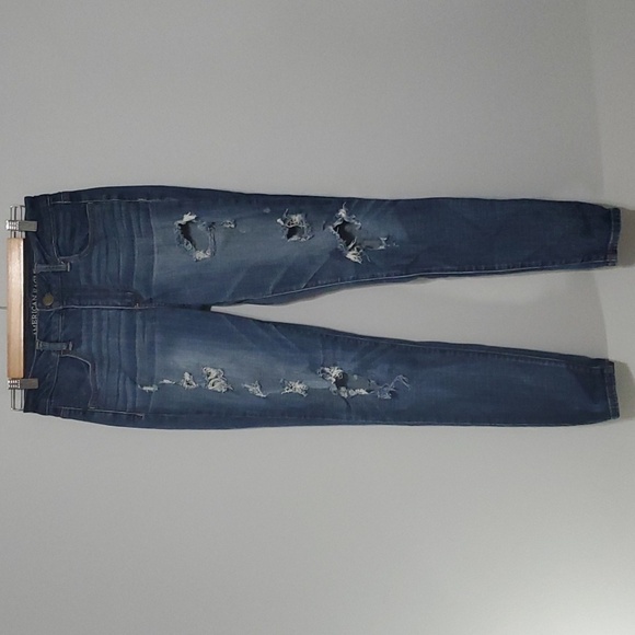 American Eagle jeans womens size 6 blue hi-rise jegging destroyed rips holes - Picture 1 of 10